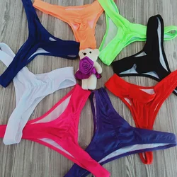 Tangas en forma de T para mujer y niña, traje de baño de un solo Color, Bikini plisado, bañador de playa de verano