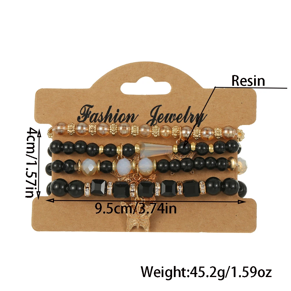 1 Set Of 4 Trendable, Elegant, Exquisite Jewelry, Vintage Rice Bead Resin Women's Bracelets Suitable For Daily Wear By Women