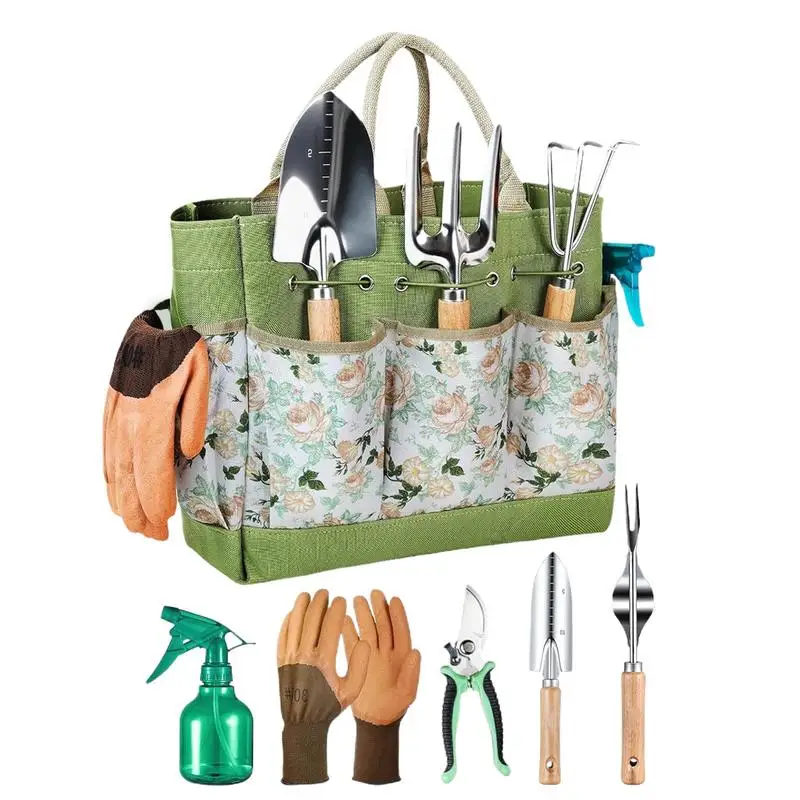 9PCS/Set Gardening Tools Kit with Storage Bag Mini Garden Tools Durable Stainless Steel Gardening Hand Tools for Kids Toys