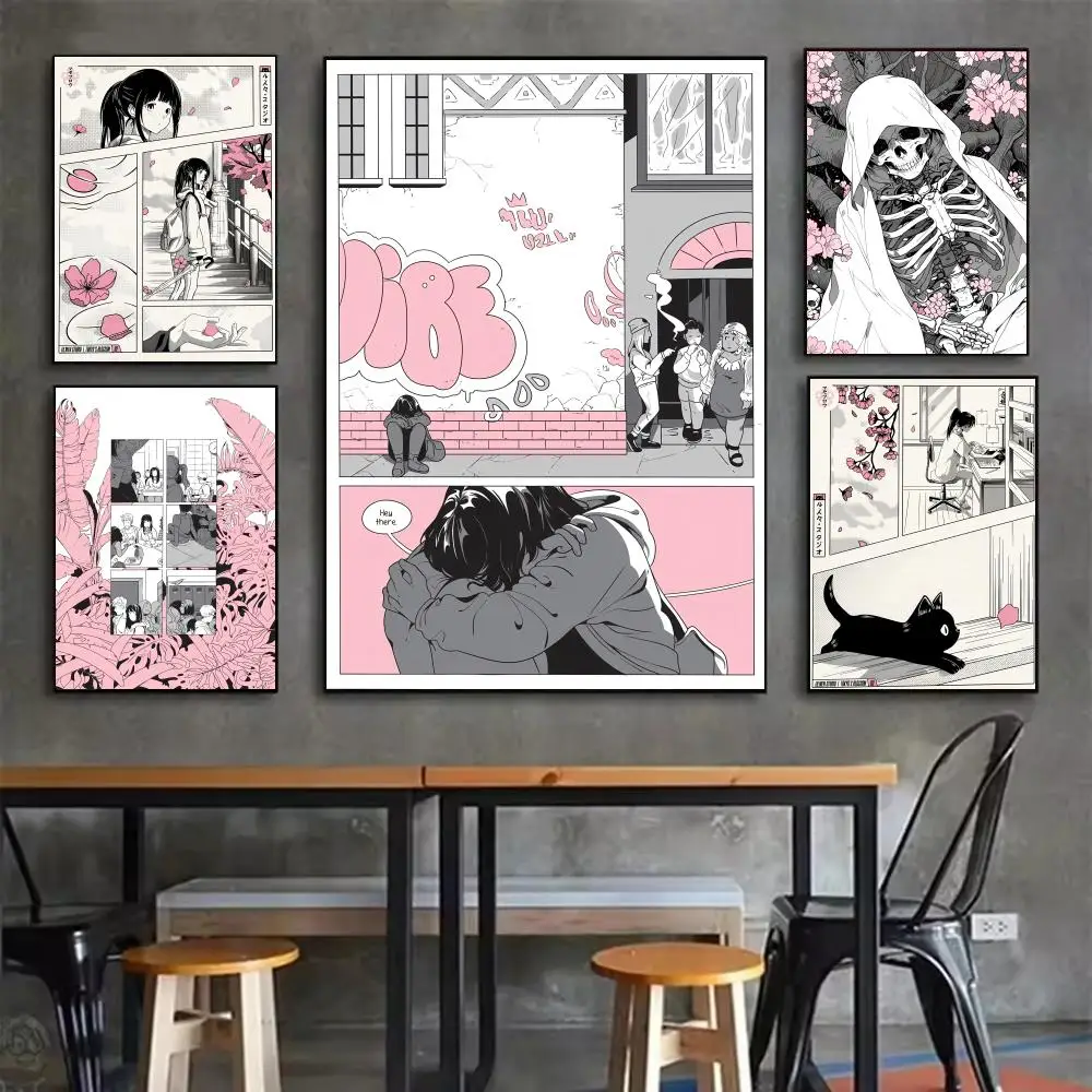 Pink Comics Ins Girl Poster Home Living Bed Room Bar Hallway Sticky Wall Art Printing Waterproof Aesthetic Decor