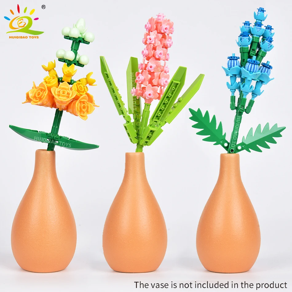 HUIQIBAO DIY Bouquet Building Blocks Rose Sunflower Tulip MOC Friend Flower Bricks Collection Toys for Children Adult Decoration