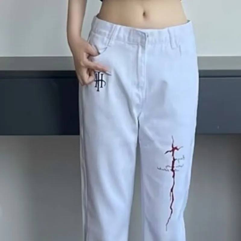 Pantalon imprimé américain pour hommes et femmes, polyvalent pour le printemps et l'été, amincissant, jambe droite, micro évasé