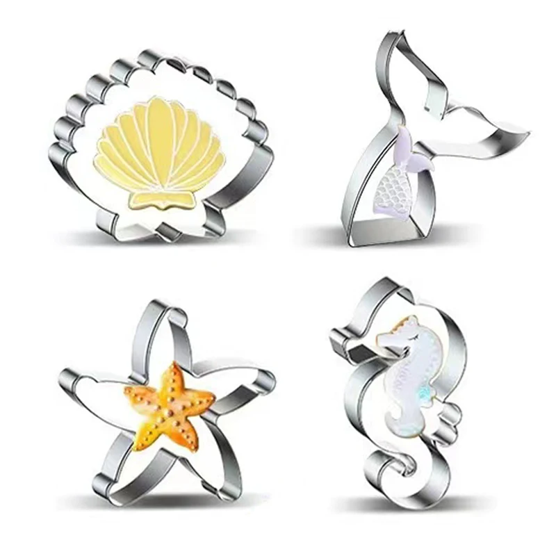 

3 шт., формочка для печенья, морской конек, морская звезда, ракушки, форма для печенья из нержавеющей стали, хвост русалки, форма для печенья, помадка, декор для кондитерских изделий, инструменты для выпечки