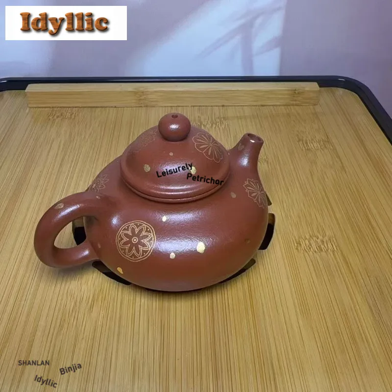140ml Handmade Yixing Purple Clay Teapots Handmade Gold Drawing Rong Tian Pot Raw Ore Dahongpao Mud Kettle Zisha Tea Set Teaware