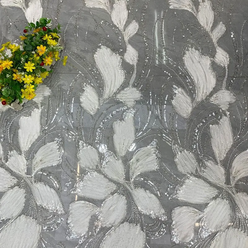 90x125cm Farbig bedruckter Paillettenstoff, Perlenbestickter Tüllstoff, DIY-Nähmaterial, Netzstoff für Bekleidung – Detail 10