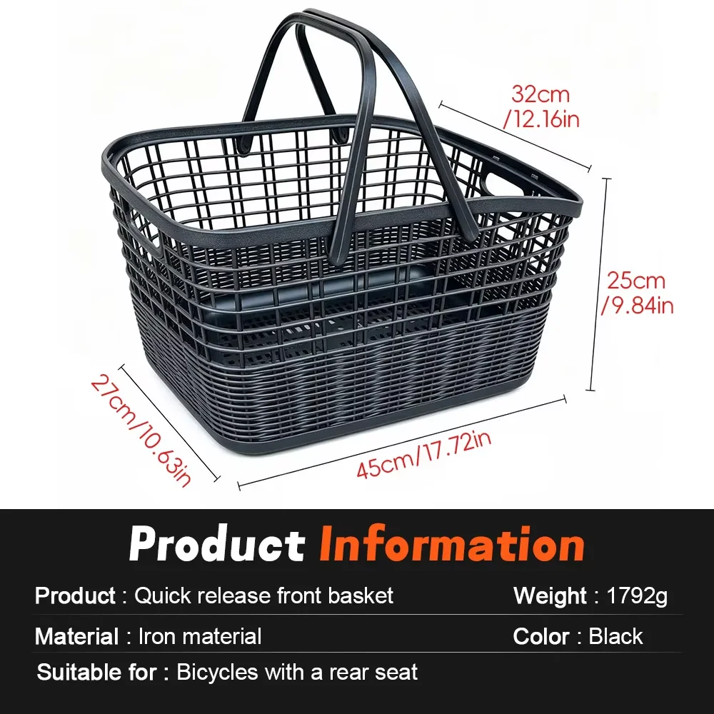 Quick Release Rear Bike Basket Bicycle Cargo Rack Bag With Handle Large Capacity Fron E-Bike Basket for Outdoor Travel Shopping
