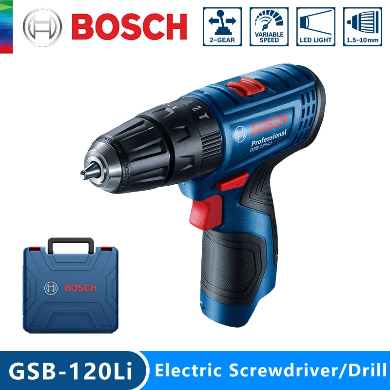 Bosch 12V 3 In 1 Multifunction Cordless Electric Drill GSB 120LI Impact Drill Rechargeable Screwdriver Professional Power Tool