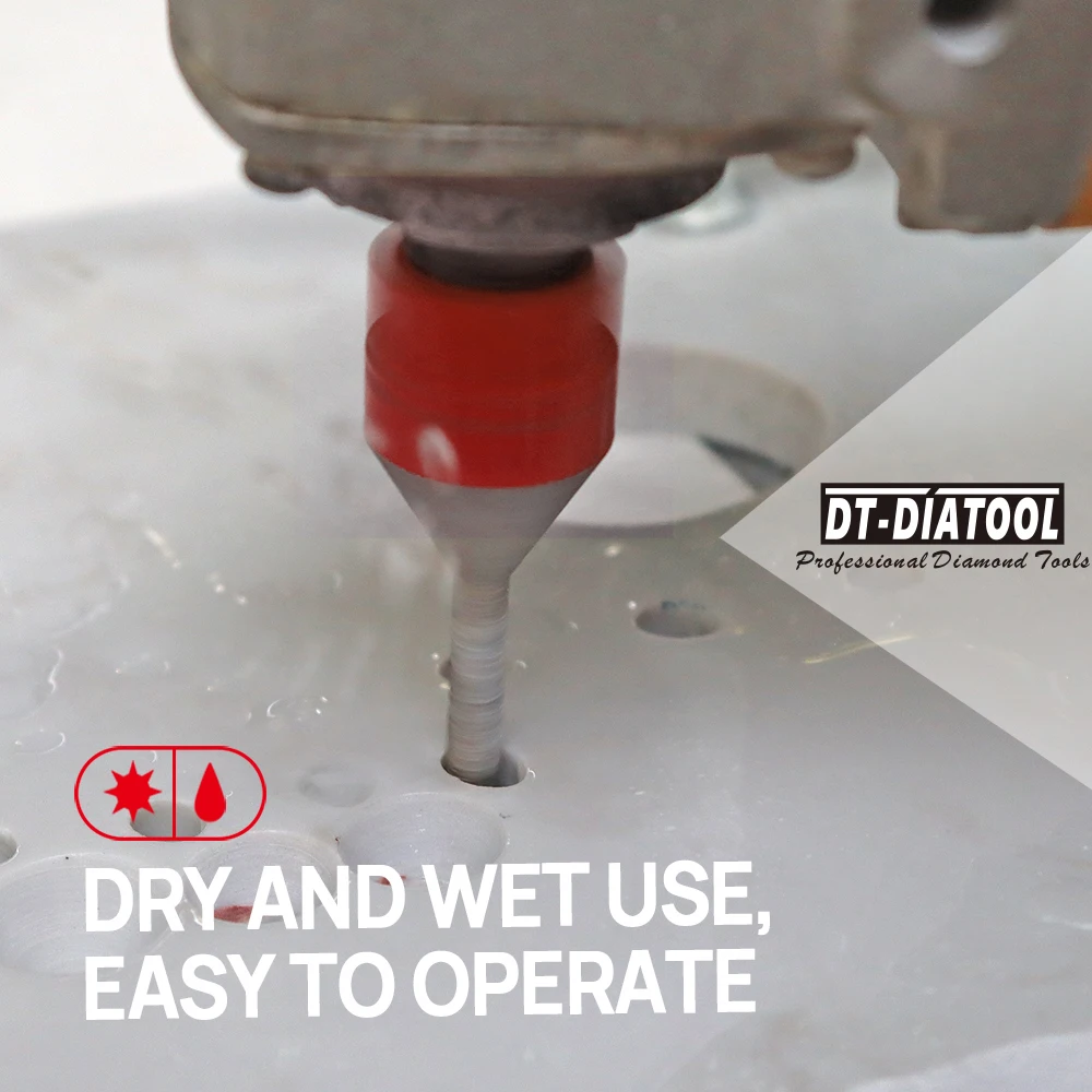 DT-DIATOOL 6mm x 25mm diamante dedo bit cone chanfradura moagem porcelana telha de mármore fresas m14