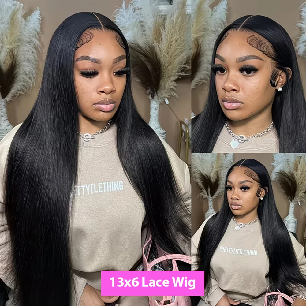 Brazilian 100% Human Hair Wigs 4x4 Glueless Put on and Go Wig 40 Inch 13x4 HD Transparent Bone Straight Lace Frontal Wigs 13x4 Pre Plucked Human Hair Wigs 250 Density for Women