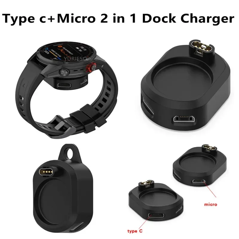 Adaptador de cargador de reloj 2 en 1 tipo C/Micro Dock para Garmin Fenix 7 6 5 7x instinto 2 Vivoactive 3 4 Venu 245 forerunner 955 255