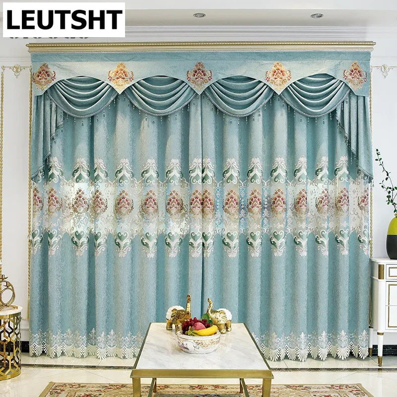 

New Light Luxury Curtains for Living Dining Room Bedroom Chenille Hollow Embroidered Curtain Valance Window Finished Custom