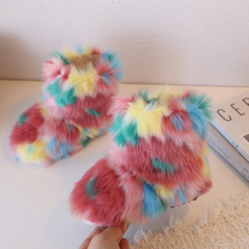 Fashion Show Camouflage Color Kids Snow Boots Winter Warm Plush Baby Girls Ankle Boots Graffiti Children's Shoes