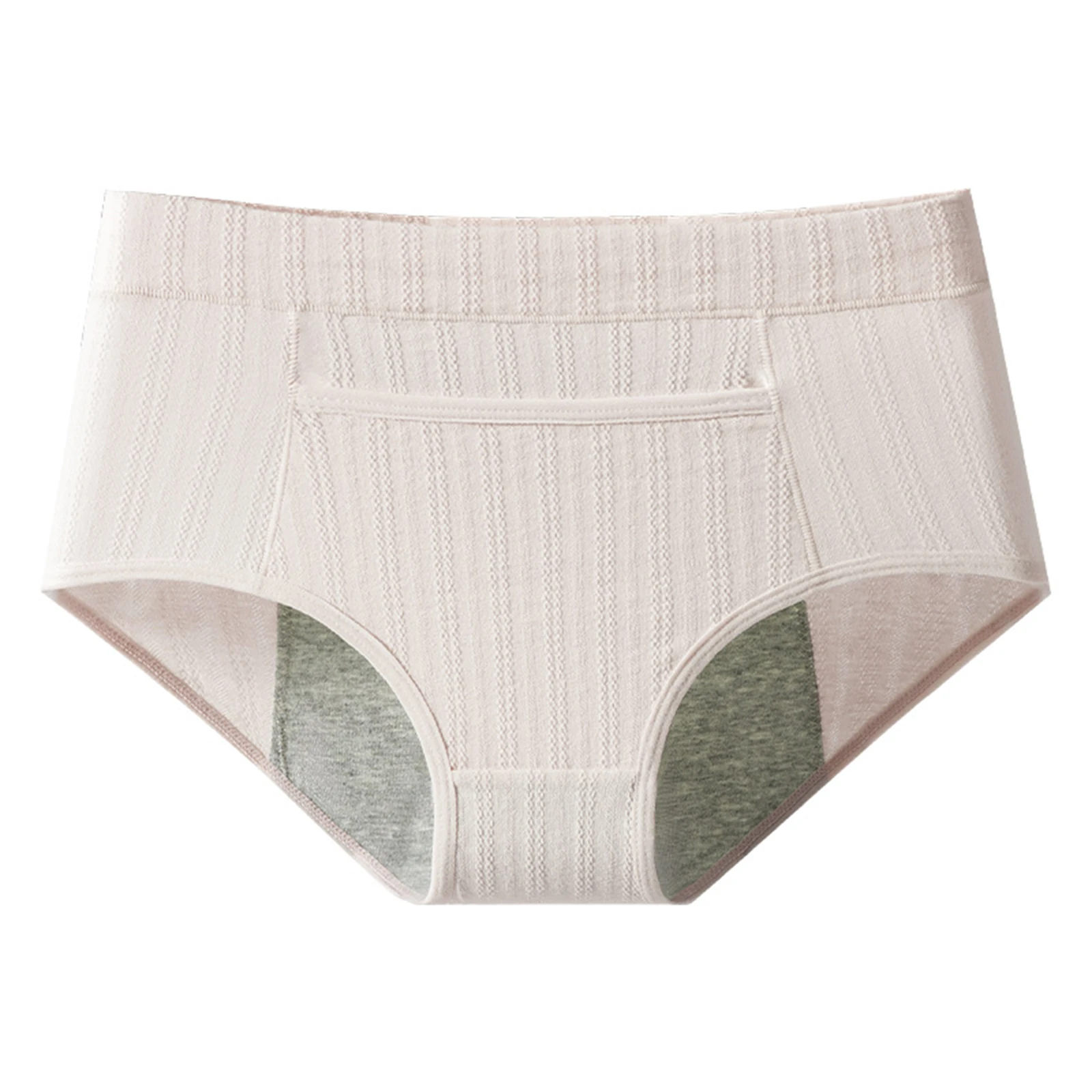 Women High Waist Period Underwear Breathable Striped Texture Leak Proof Menstrual Panties With Front Pocket Soft Sanitary Briefs