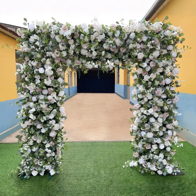 Precio al por mayor, arco de flores artificiales de 8 pies x 8 pies, forma cuadrada, arco de boda para decoraciones de boda