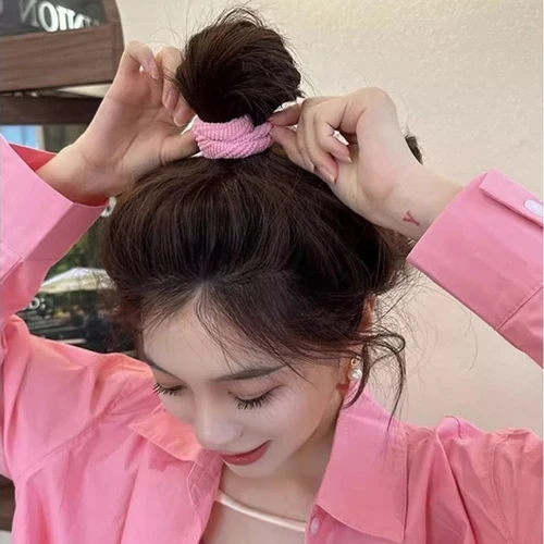 Imagen 2 del producto 5 unids/set de lazos gruesos para el cabello de colores mezclados, toalla suave sin costuras, coleteros elásticos para mujeres y niñas, coleteros sin daños, banda de goma