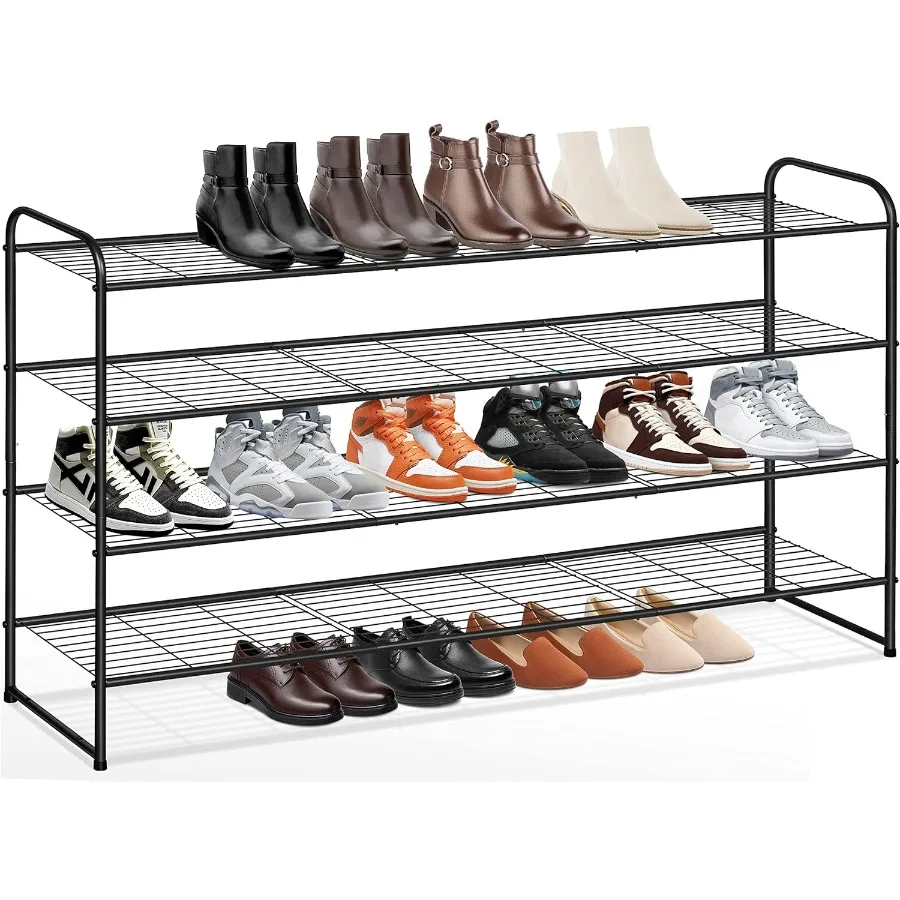 

4Tier Long Shoe Rack for Closet Wide Shoe Organizer for Closet Floor Storage Stackable Shoe Rack for Entryway Metal Shoe Shelf