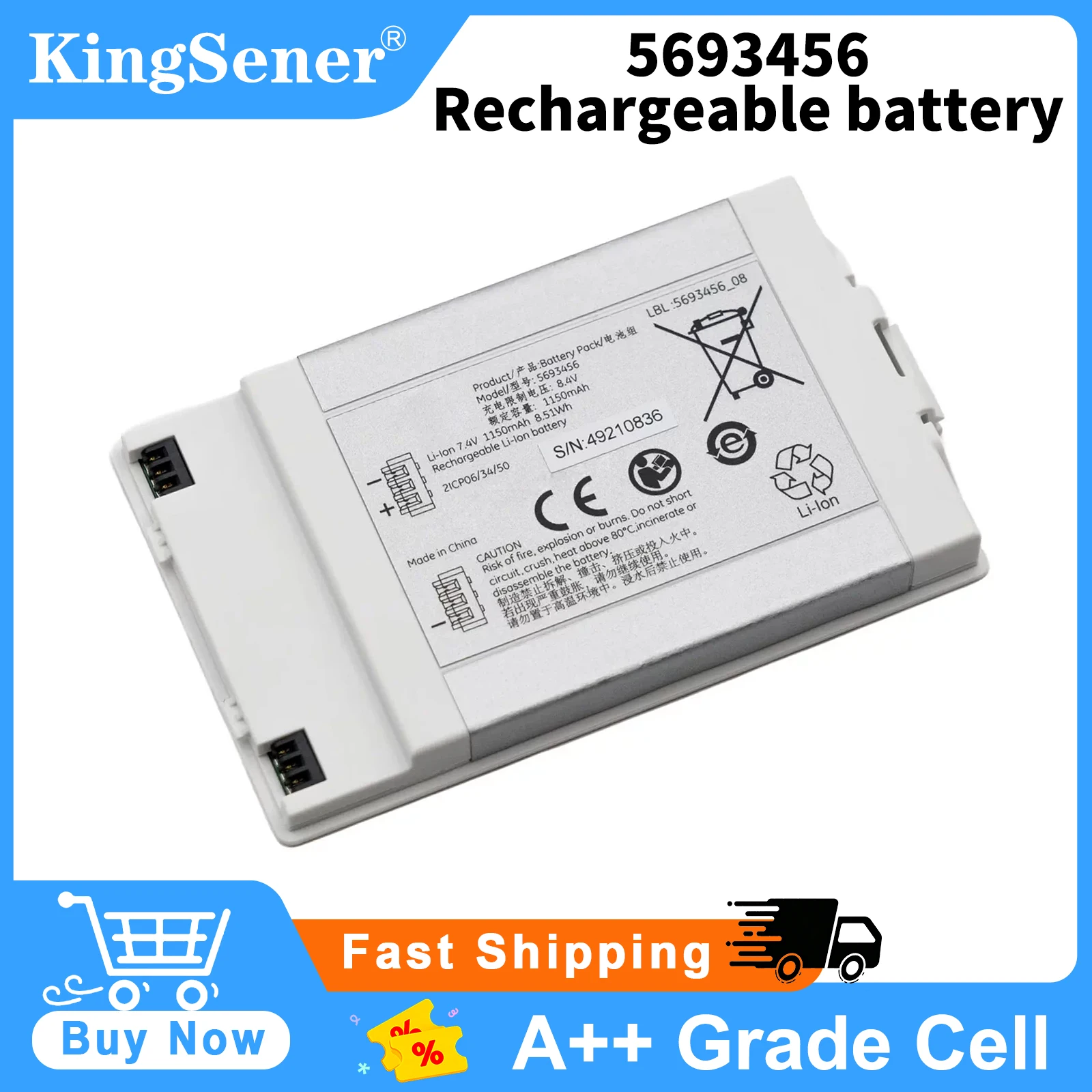 5693456 5693456-07 Replacement Battery for GE Healthcare Vscan Extend 7.4V 1150mAh/8.51Wh