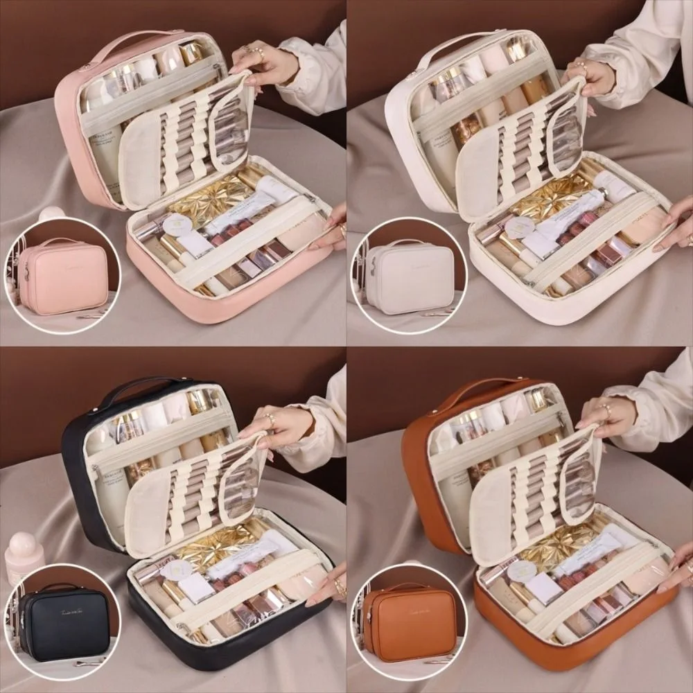 Luxury Double Layer Cosmetic Bag Zipper Large Capacity Make Up Storage Organizer Transparent Pouch Waterproof