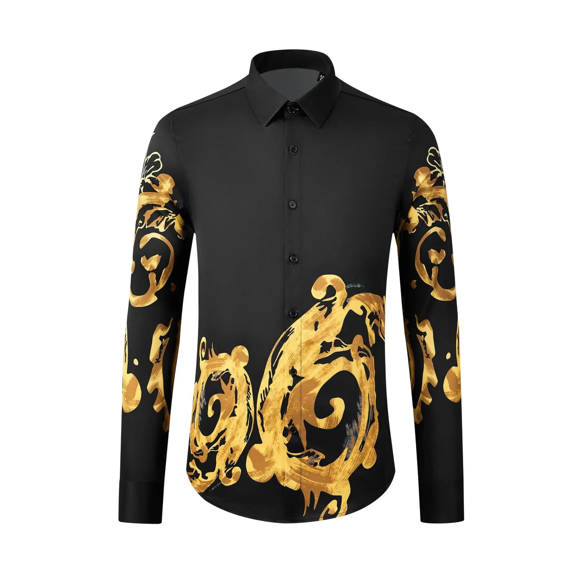 Autumn Luxury Printed Men\'s Shirt Long Sleeve Casual Business Formal Shirts Retro Social Banquet Party Blouse Stage Performance