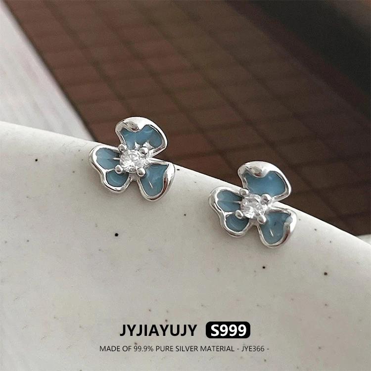 

JYJIAYUJY 100% цельно оригинальные серьги-гвоздики из чистого серебра S999 в наличии, модные ювелирные изделия с синей ирисом, подарок на каждый день JYE366