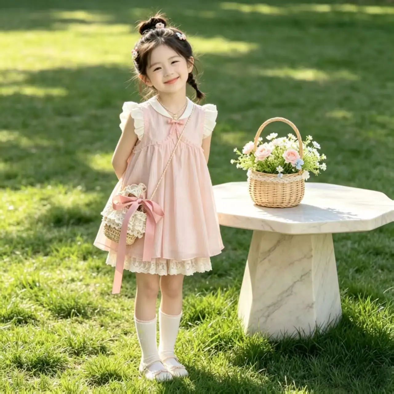 

Girls' French Sweet Dress Summer Dress 2026 New Fashionable Girls' Korean Flying Sleeve Princess Dress Children's Dress