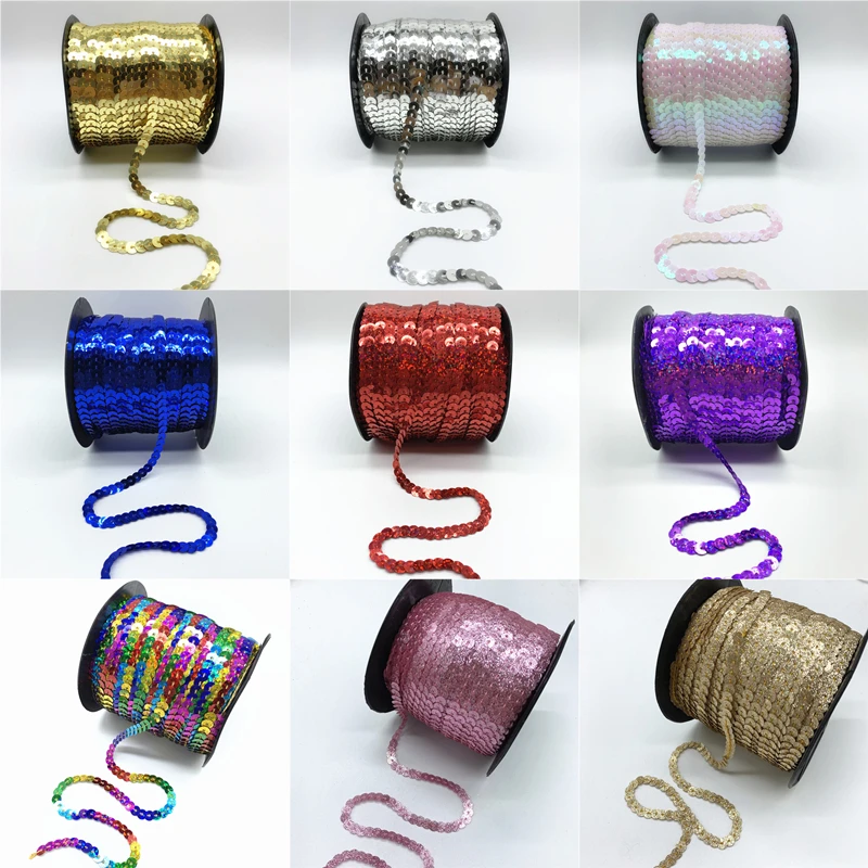 5 Yards/Lot 6 mm Paillettenband, runde, flache Pailletten, Laser-Glitzer-Pailletten für Bastelarbeiten, Nähen, Stoffzubehör, Paillettenbesatz