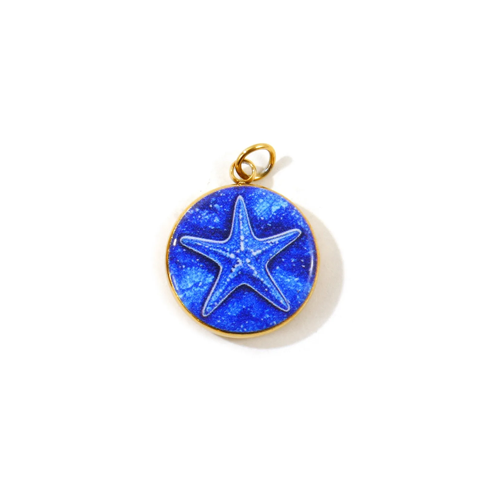 2 Stück Ozean-Schmuckanhänger, runde Scheibe mit Fisch- und Krabbenmotiv, 18K vergoldet, 304 Edelstahl-Anhänger, DIY-Halskette, Großhandel, 19x14mm – Detail 3