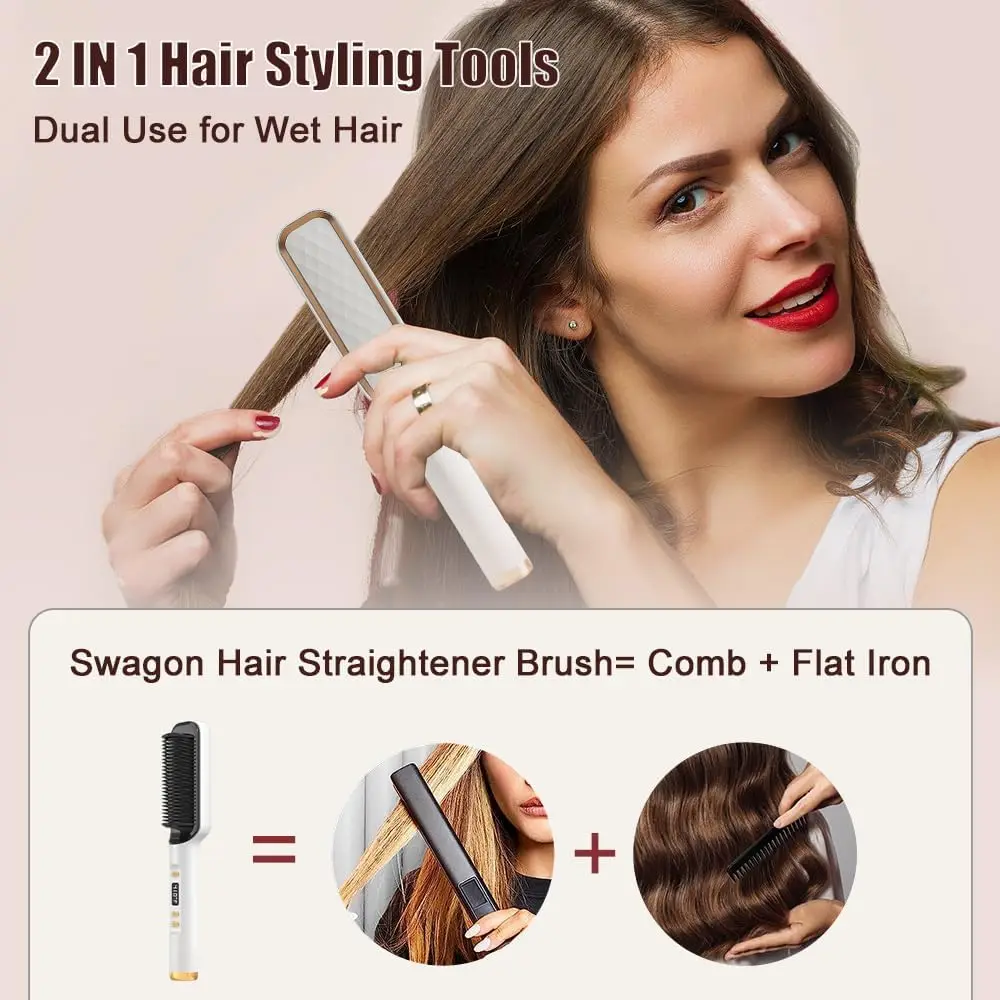 Leeons Cheap Hair Straightener Brush Electric Heated Hair Straightening with Faster Heating Hair Straightening and Styling Brush