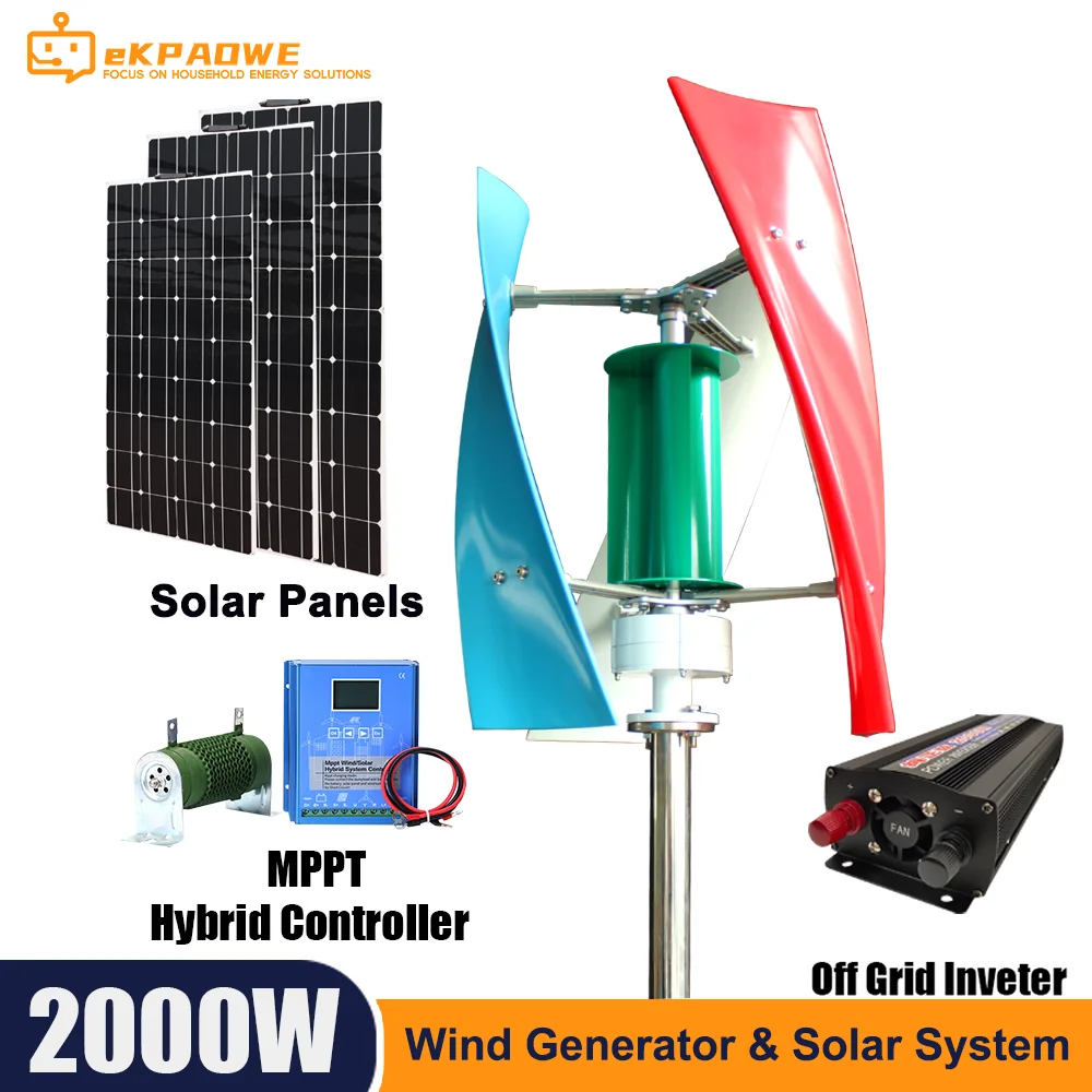 

1500W Vertical Wind Turbine Power Generator Free Energy 12V 24V Windmill 220v AC Output Household Kit With Controller Battery