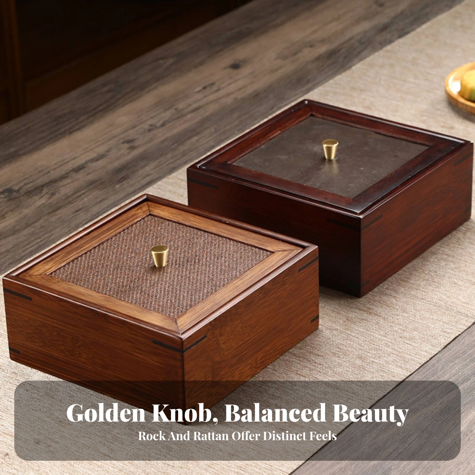 Square Wooden Box with Knob Decorative Wooden Storage Box with Lid Slim Compact for Collectors, Vanity, Living Room