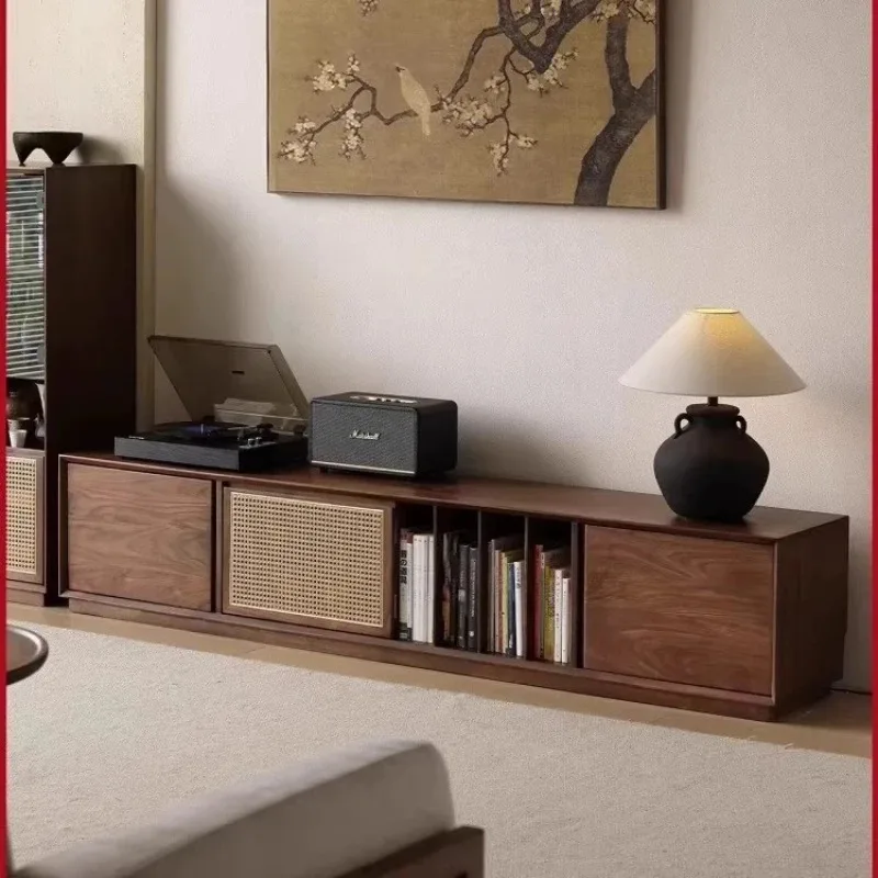 

TV cabinet floor-to-ceiling living room household storage locker integrated solid wood furniture