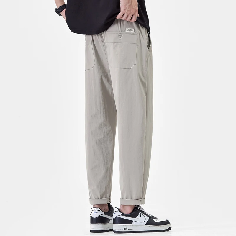 Spring Summer Thin High Stretch Men's Ankle Length Casual Pants Ice Silk Comfort Loose Solid Trousers Outdoor Pastoral Outing - view 2