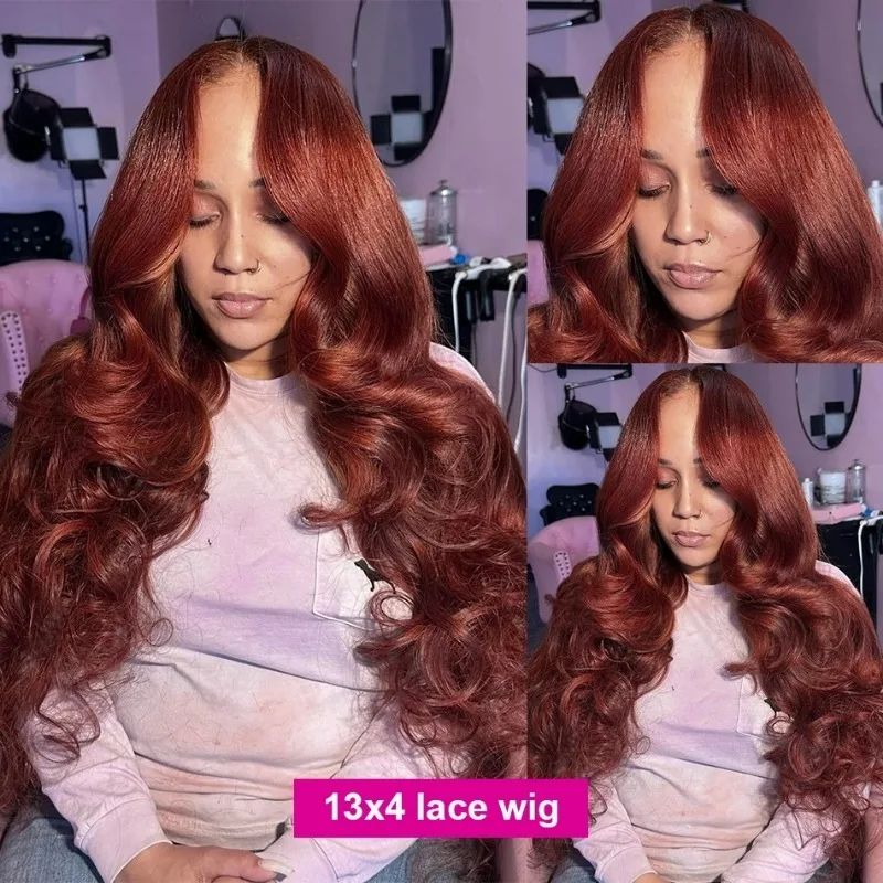 Reddish Brown 13x6 Lace Frontal Wig Preplucked 13x4 Body Wave Lace Front Wig Brazilian Dark Red Brown 13x4 Closure Human Hair