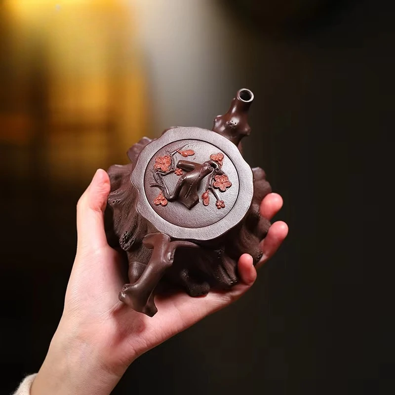 Yixing handmade purple clay teapot, original ore, purple mud, painted plum blossom, dwarf plum blossom, stake, Kung Fu tea set