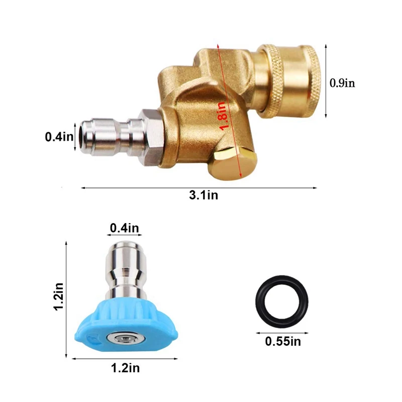 Pressure Washer Spray Nozzles Tip,Replaceable Multiple Degrees Power Washer Accessories Kit(Pivoting Coupler+4 O-Rings) 1/4 Inch