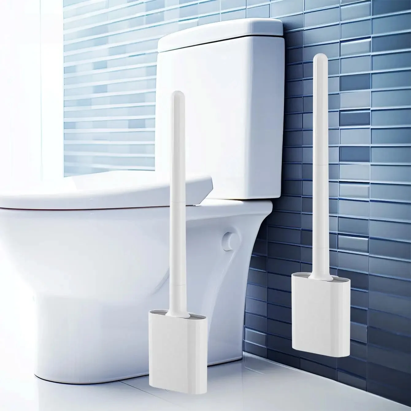 1 Set of Mini Silicone Toilet Brushes Wall Mounted and Standing soft silicone brushes for easy cleaning of toilet corners image 6