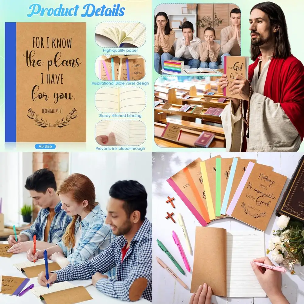 

Христианский подарочный набор на День Благодарения: блокнот формата А5 с библейскими стихами, блокнот с ручкой и подкладкой для церков, учителей, воскресной школы (Радуга)