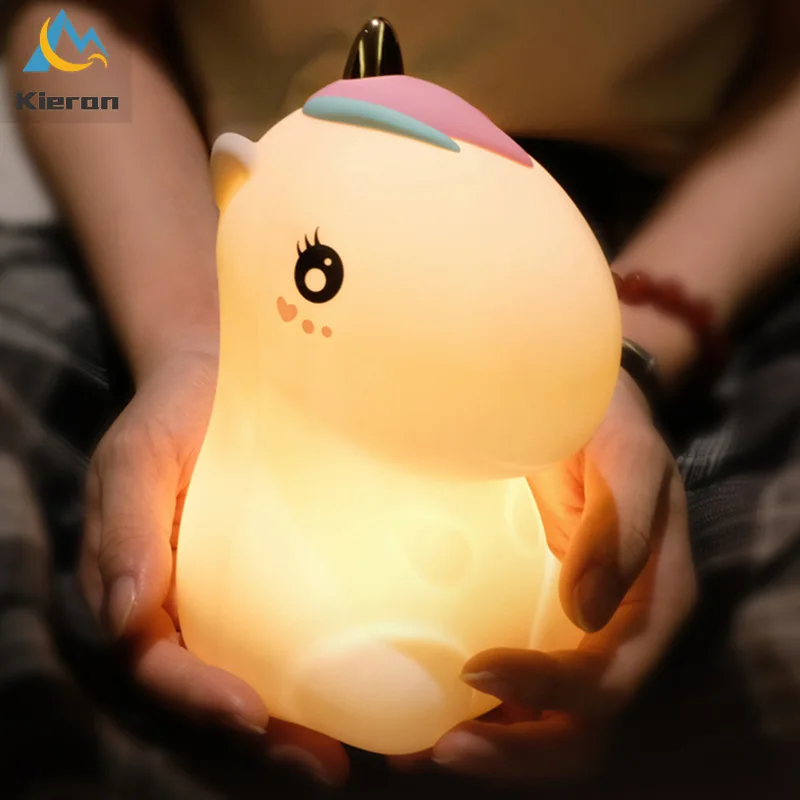 Touch Sensor Unicorn LED Night Lights USB Rechargeable Cartoon Night Lamp Silicone Children Kids Baby Gift Bedroom Bedside Lamp