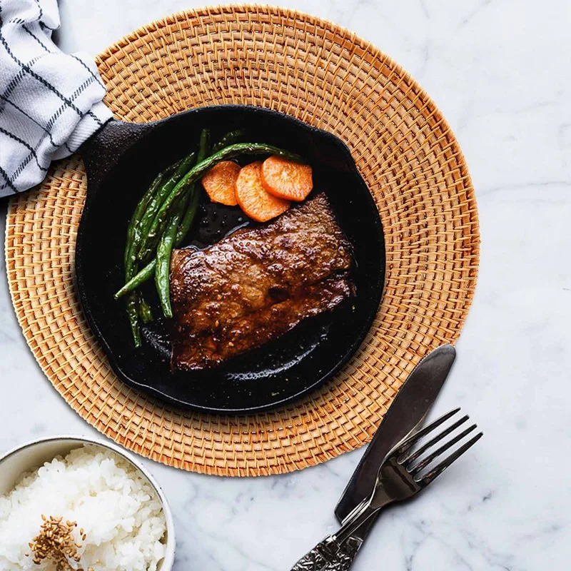 

A21I-плетеные салфетки из ротанга, круглые коврики для стола, нескользящий термостойкий коврик для столовых приборов, плетеные подставки для столовых приборов, круглые подставки для горячей посуды