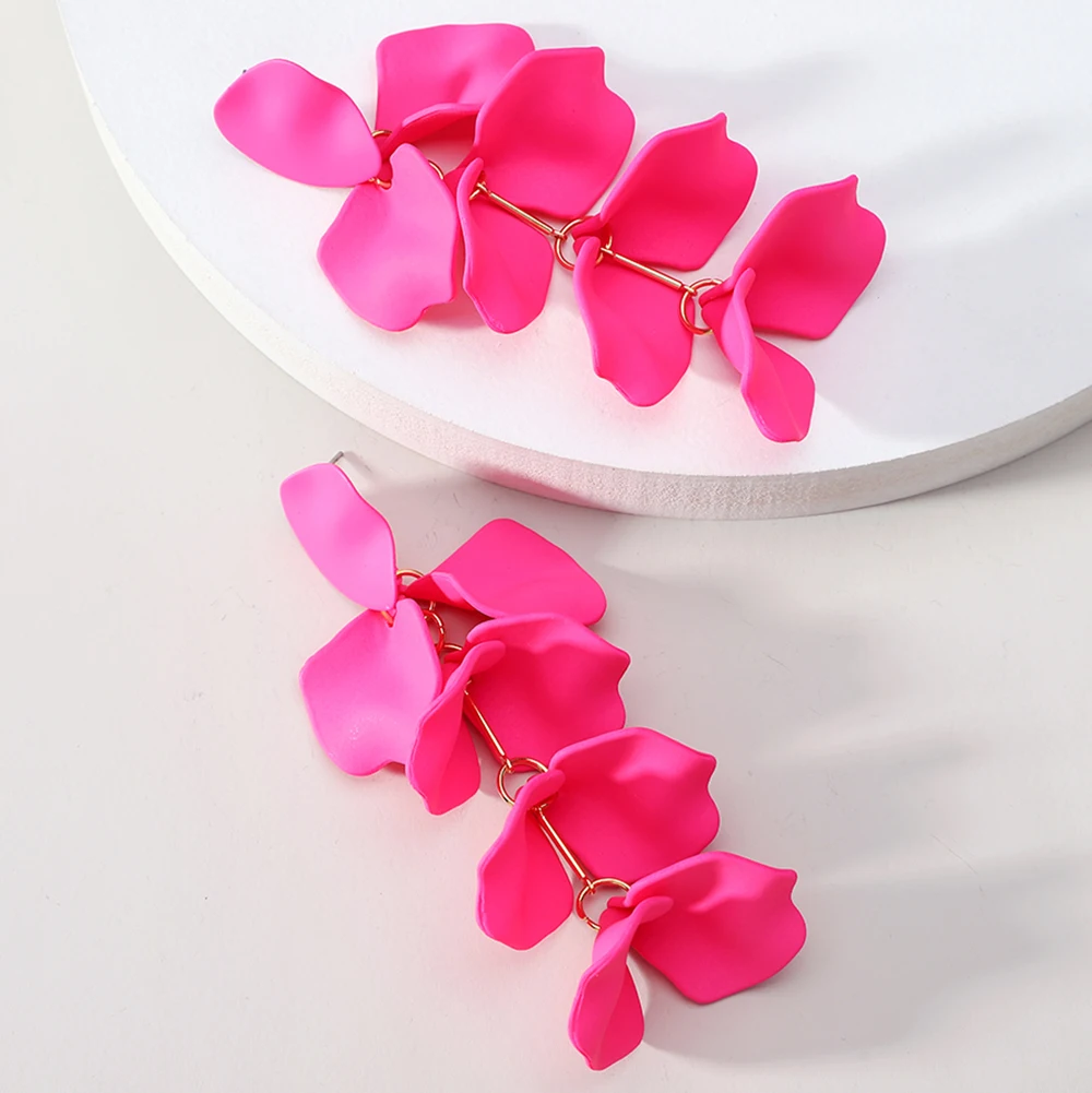 Elegant Fashion Long Petal Flower Hanging Earrings For Women 2022 Trend Luxury Design Acrylic Piercing Bridal Pendientes Jewelry