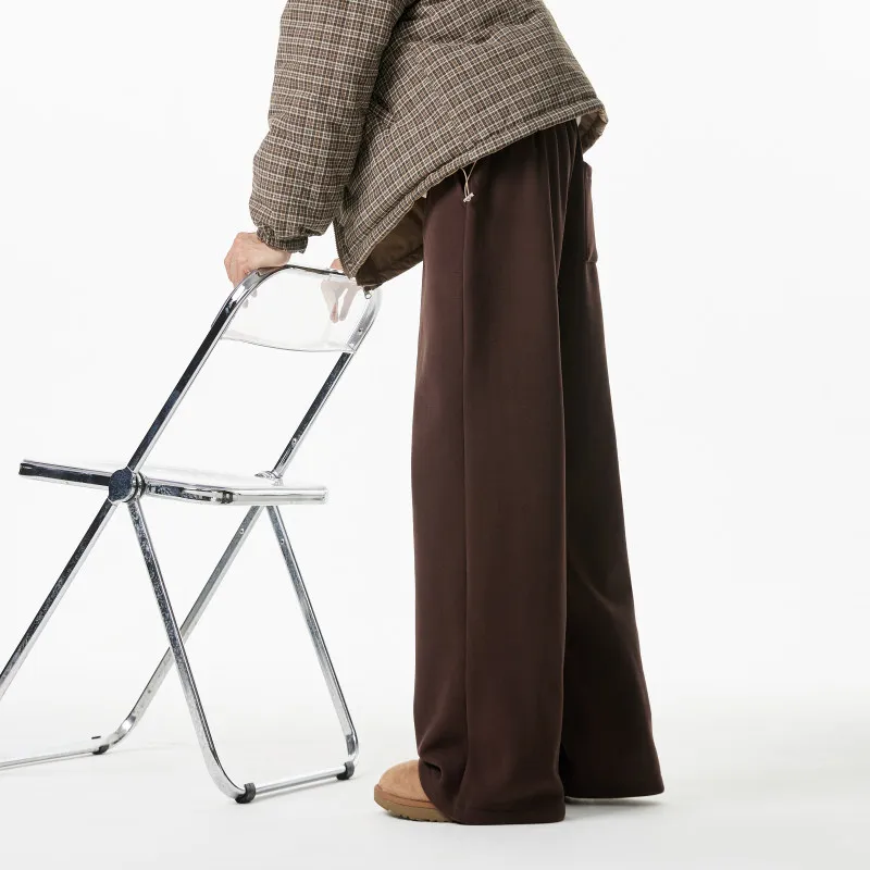 

Brown Thiened Straight Leg Korean Sle Leisure Pants Men Women Wide Leg Drapey Sweatpants Elastic Waist Casual Trousers
