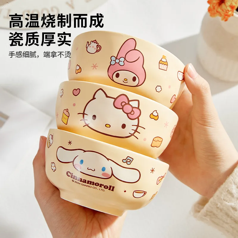 anime Hello Kitty My Melody ciotola per zuppa in ceramica Cinnamoroll decalcomania ad alta temperatura stile crema ciotola di riso per la casa altamente attraente