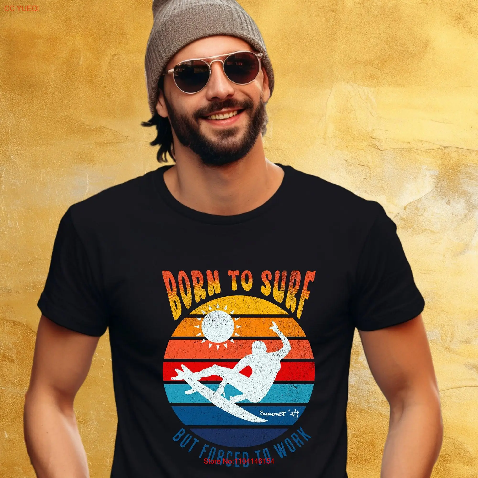 Born to Surf Retro T Shirt Beach Cute Comfy for Surfer Him Her Son Lover long or short sleeves