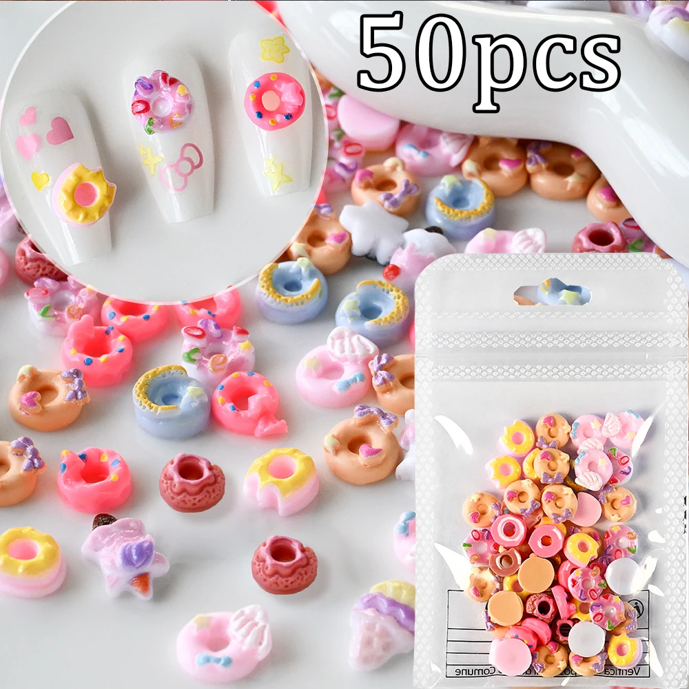 50 قطعة لون الحلوى دونات الصيف مسمار السحر الحلو الملونة الآيس كريم مخروط الكعك مسمار زينة الفتيات DIY بها بنفسك مانيكير اكسسوارات