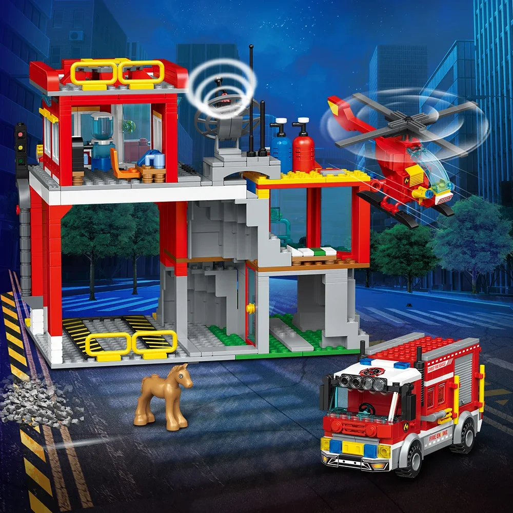 City Fire Station Building Blocks Set，Craft Toys，DIY Toys，Car Decoration Crafts，Animation Derivatives，children Toys