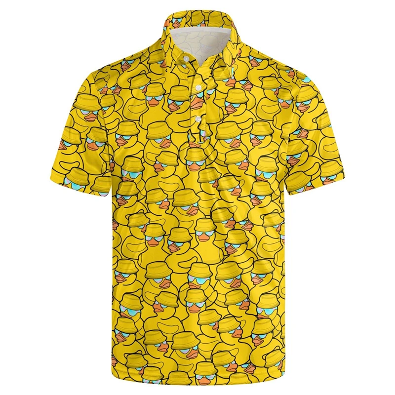 Cute Duck 3D Print Polo Shirts For Men Clothes Harajuku Short Sleeve Funny New Animal Little Yellow Ducks Button Shirt Tops