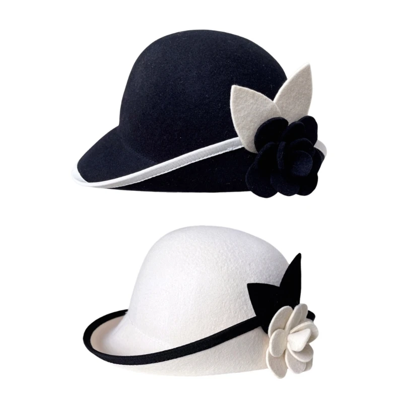 Fashion Wool Fedoras Caps Bowler Hat for Women 1920S Flapper Costume Hat Cocktail Party Caps Masquerades Accessories Hat