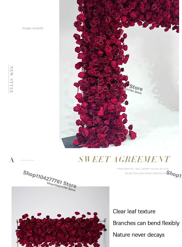 5D Luxuriöse Weiß/Rot-Burgunder Rosenblumenreihe Dekoration Hochzeits-Hintergrundrahmen Bogen Blumenarrangement Schaufensterdekoration Eventzubehör – Detail 4