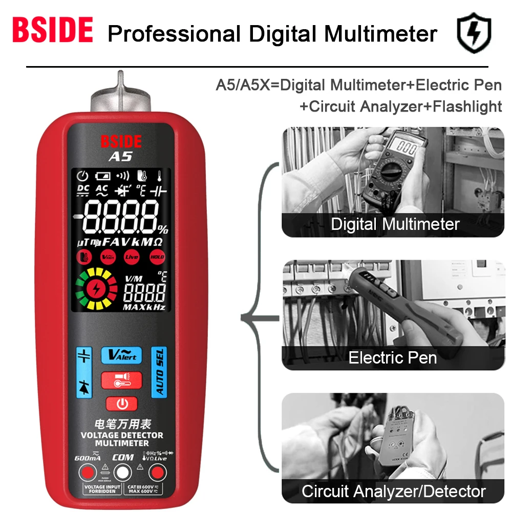 Imagem -02 - Bside-multímetro Digital Profissional Amperímetro Automático Inteligente Vfc Atual hz Capacitor Ohm Ferramentas Eletricista Tester