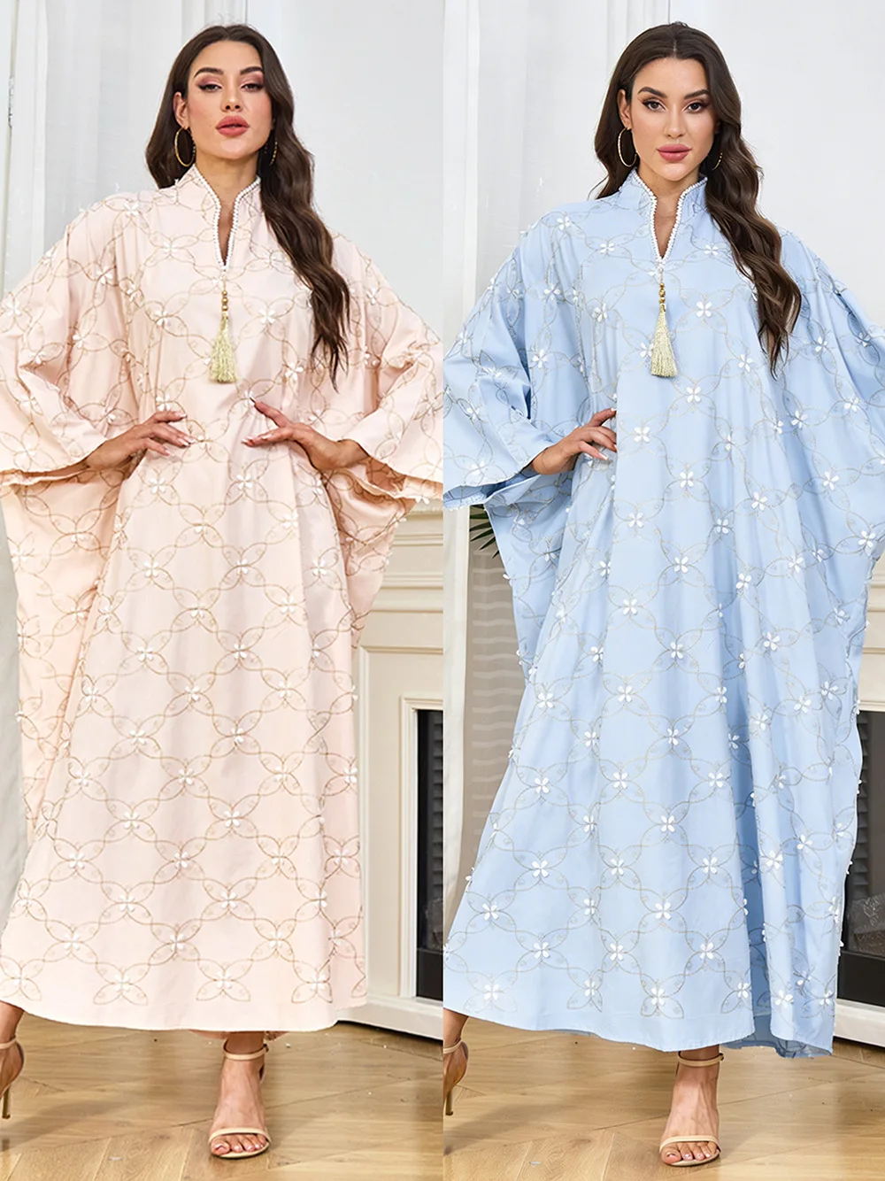 

Новое мусульманское этническое платье-роба с вышивкой и рукавами «летучая мышь» в стиле люкс для Рамадана, Саудовская Аравия